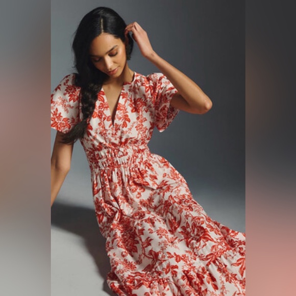 Anthropologie Dresses & Skirts - Anthropologie The Somerset Floral Red and White Maxi Dress, 💯 cotton, medium